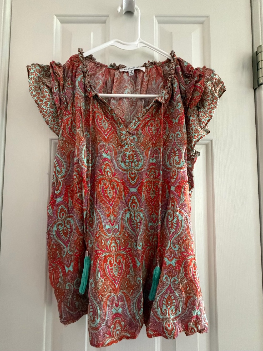 Red Paisley Peasant Top